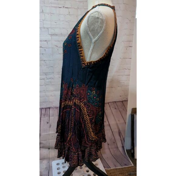 Free People Steal The Sun Teal Blue Print Tunic Dress Halter Neck Size Large - Picture 8 of 13